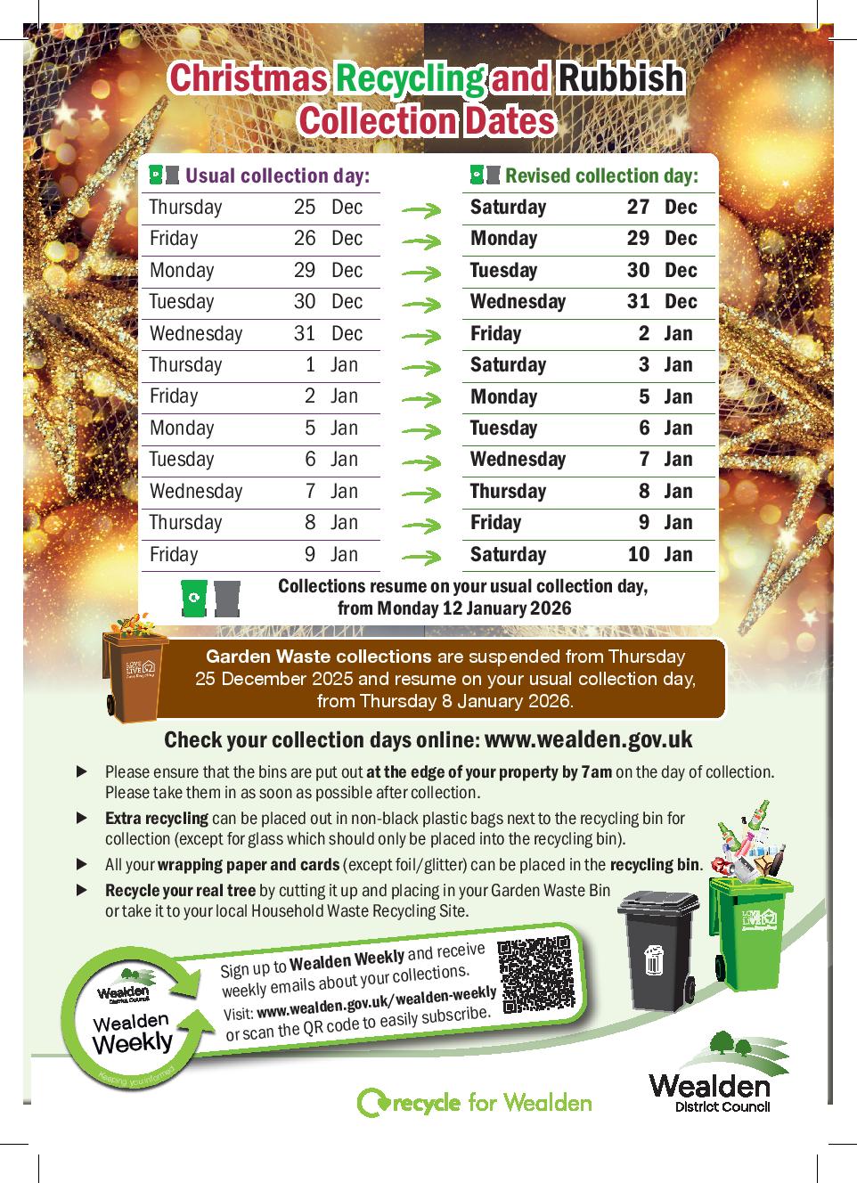 Christmas Rubbish & Recycling Collection dates